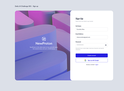 Daily UI Challenge 001 - Sign Up Page dailyui dailyuichallenge uichallenge figma login loginform productdesign register registerpage signin signinpage signinscreen signup signupform signuppage ui uichallenge user interface uxui webapp