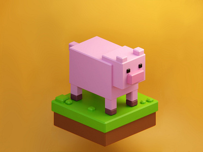 Cubic Pig 3d animal b3d blender cubic design farm icon illustration pig render simple