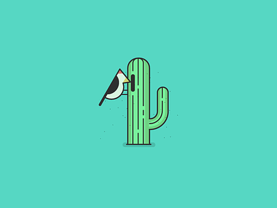 Woodpecker & Cacti badge bird cacti cactus doodle illustration logo icon minimal simple plant sticker tree hole wood
