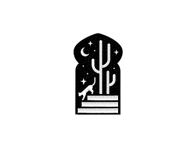 Night at Alhambra ancient islamic architecture arabic night black and white graphic cactus cacti cat doodle exotic flat line icon logo illustration logolounge magic fairy tale minimal simple plant stamp starry sky tattoo design window door