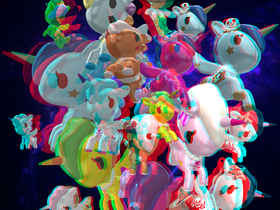 TokiDoki Mermicorno Anaglyph Explosion 3d anaglyph mixed media nft nftart