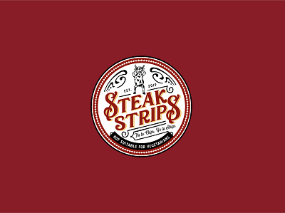 Logo Steak Strips badge design badge logo branding cow design designs emblem food graphic hand drawn illustration logo restaurant retro steak typography vector vectors vintage