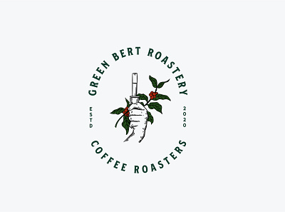 Green Bert Roastery Logo adobe illustrator brand identity branding business coffee coffeeshop drawing emblem green hand drawn illustration leaves logo retro roaster typography vector vintage