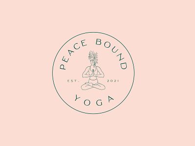 Peace Bound Yoga Logo botanical illustration brand identity branding design emblem floral design hand drawn illustration logo natural yoga yoga logo yoga pose