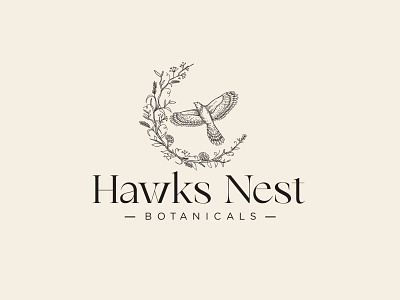 Hawks Nest Botanical Drawing Logo adobe animal bird botanical brand identity branding drawing eagle floral flower hand drawn hawk illustration illustrator logo natural nature vector vintage