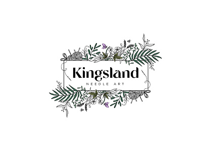 Kingsland Needle Art Logo art bloom botanical branding cute drawing feminine floral flower graphic design hand drawn illustration label leaves logo natural nature needle vector vintage