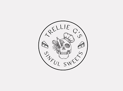 Trellie G's Sinful Sweet Cooking Baking Chef Logo Design Ideas bakery baking botanical branding chef cooking drawing drink emblem floral food hand drawn illustration leaves logo restaurant retro skull vector vintage