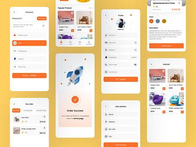 Furniture e-commerce complete mobile app add address furniture checkout checkout page furniture furniture furniture ecommarce furniture mobile app furniture ui design furniture ux design payment payment done furniture payment page furniture profile profile page furniture whishlist withlist furniture