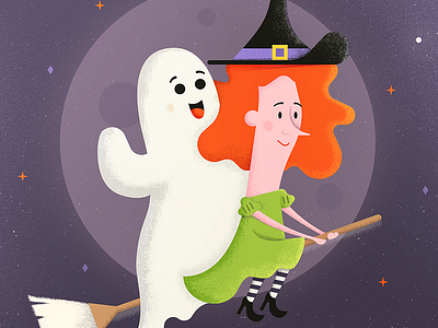 A Witch & Her Boo boo etsy ghost greeting card halloween illustration witch
