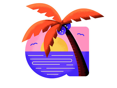 Tropical Weather beach colorful illustration ocean palm tree sun texture