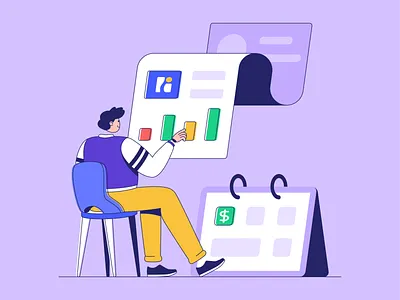 Statistics Illustration bussiness charachter dollar flat icon illustration line man money people profit purple statistic statistic illustration