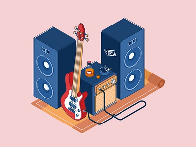 Bassist Rooms bass bassist callour graphic design guitar illustration instrument isometric metal music musician rock ui