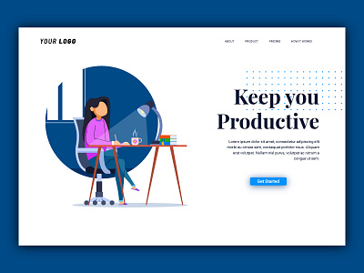 Productive Landing Page app character design flat illustration interface productive typography ui ux