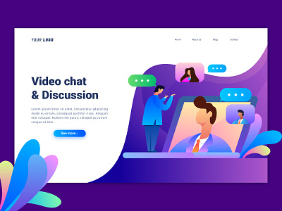 Video Chat Landing Page character dasboard discussion gradient illustration interface landing page ui user inteface ux video chat