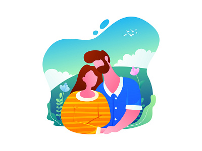 Berpacaran disuatu bukit character couple flat gradient illustartor illustration interface love spring vector