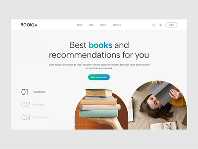 Bookia | Hero Section book bookia clean creative design education heading hero hero section landing page library modern simple ui user interface design web design