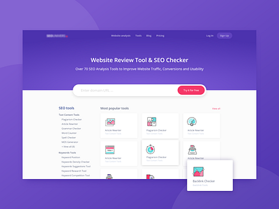 Website Review Tool & SEO Checker analyse analytics analyze clean gradient icon illustration purple seo seo services tools ui ux website xd