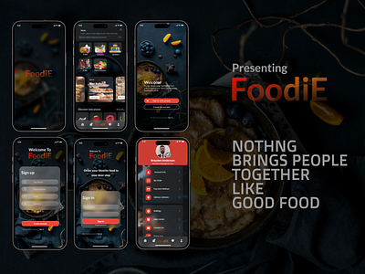 FoodiE (The fastest food delivery app) 2d adobe illustrator adobe photoshop app branding figma graphic design product design ui uiux designer