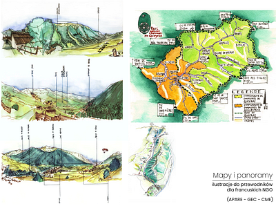 maps&panoramas education handdrawn illustration map panorama watercolour