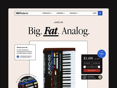 Roland Juno-60 Product Page Pt.1 design juno landing music product product page retro roland synth synthesizer ui vintage web design