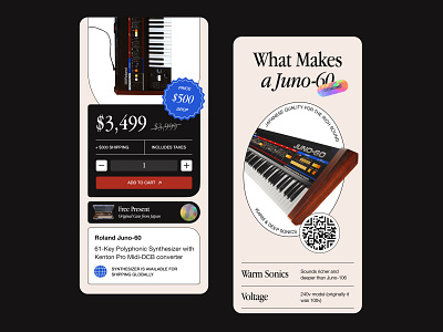 Roland Juno-60 Product Page Pt.1 - Mobile design juno landing music product product page retro roland synth synthesizer ui vintage web design