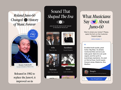 Roland Juno-60 Product Page Pt.2 - Mobile design juno landing music product product page retro roland synth synthesizer ui vintage web design
