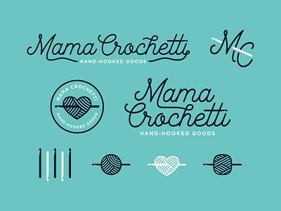 Mama Crochetti badge branding crochet design hook icon logo monogram script yarn