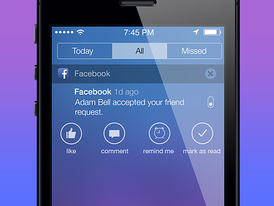 Notification Options - Notification Center for iOS 7 comment facebook ios ios 7 iphone like notification notification center options remind