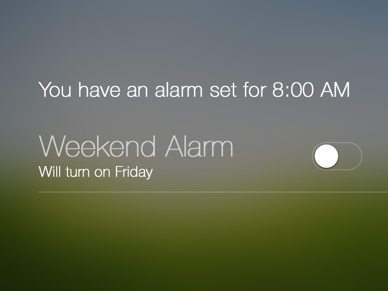 Alarm Notification Center - iOS 7 ios 7 notification center alarm switch concept