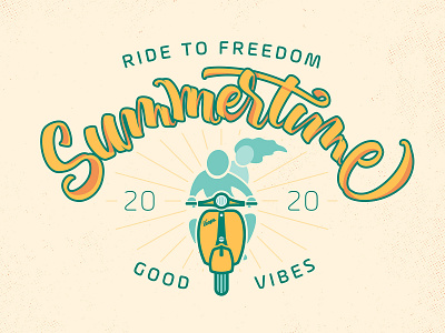 Summertime badge dribbbleweeklywarmup illustration lettering summertime typography vector vespa