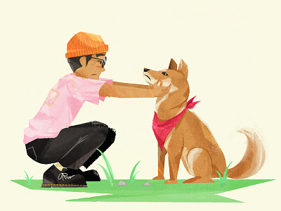 Guy and Dog Found in LA dog illustration los angeles shiba inu