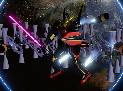 gundam in space 3d modelling style