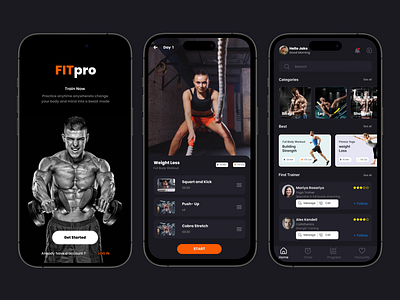 Fitpro- fitness mobile app app design fitness gym to typography ui ux workout