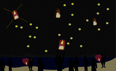 Floating Lanterns beach colourpop colours design doodle graphic graphicdesign illustration landscape lanterns layout light muse night travel