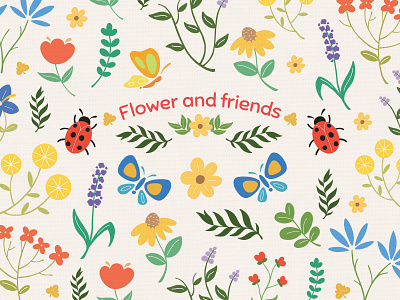 Flower and friends pattern illustration