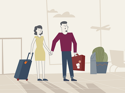 Late For A Plane airport clean design flat illustration man minimal plane woman