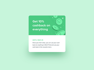 Cashback Graphic app cashback coins green incentive modal popup rounded corners uidesign wish