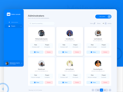 List Administrators admin admin dashboard administrator card clean edit element error grid grid layout icon logo mailer manager new account new admin staff
