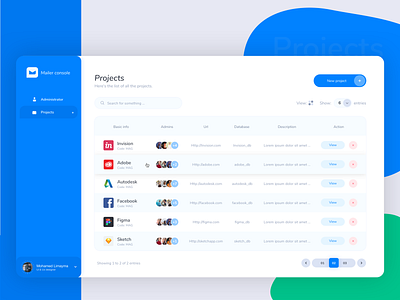 Projects Page - List View admin administrator campaign clean design element grid grid layout icon layouts list view logo pagination rows table typography user account ux