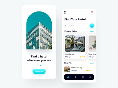 Hotel Booking App application blue colour graphic design hotel app hotel booking light mode ui ui design ux