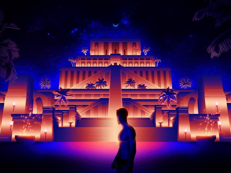 𝐙 𝐈 𝐆 𝐆 𝐔 𝐑 𝐀 𝐓 🛕✧˖° animation architecture babylon castle dark dreamscape escape exotic galaxy gif glow gradient illustration monument night palace temple travel tropic ziggurat