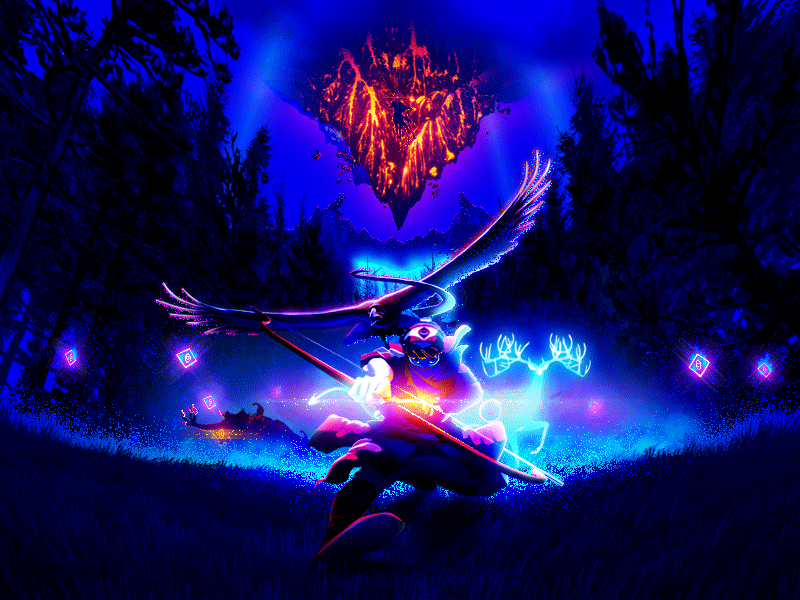𝗧𝗵𝗲 𝗣𝗮𝘁𝗵𝗹𝗲𝘀𝘀 🏹 adventure animation archer battle darkness deer dreamscape eagle fight forest gif hunter illustration landscape mysterious mystical mythical pathless spirits video game