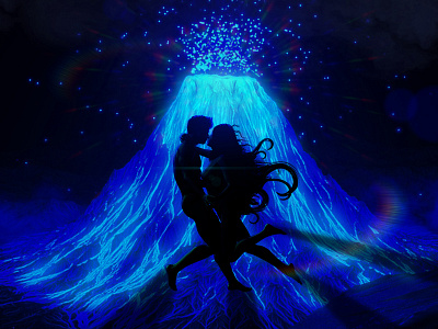 [2] M A O É 2d art beautiful blue boy character couple design flat girl graphic design illustration lava love man night photoshop poster volcano woman