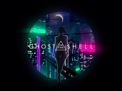 Ghost in the Shell 2d anime city cyber design flat future futuristic girl graphic design illustration japanese manga movie neon night photoshop robot scarlett johansson scifi