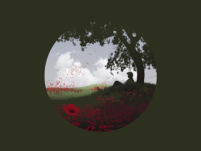 The Poppy Field alone boy design floral flowers graphic design green idyll illustration landscape lonely nature photoshop red scenery serene tranquility travel vacation wanderlust