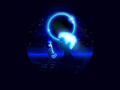 The Key: Blue Eclipse 2d art blue boy character clean design flat gay glow graphic design illustration lgbt moon neon night photoshop queer stars web