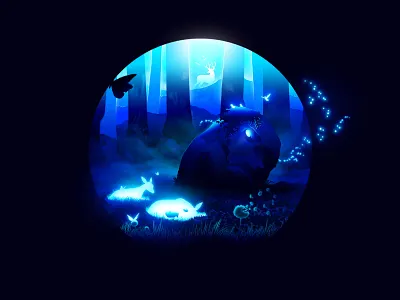 Sylvan Sanctuary: Inspirited 🦌 animals art deer fairy fairytale firefly forest ghost glow glowing graphic design illustration light magic nature night photoshop spirit spirits wisp