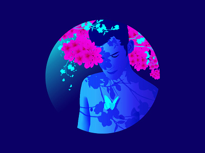 [2] flowerboy 2d art blue boy character design flat floral flowers gay graphic design illustration lgbt nature neon photoshop pink plants queer sakura