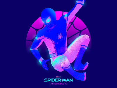 Spider-Man: Homecoming 2d art blue boy character clean design flat graphic design illustration logo marvel neon photoshop spiderman superhero tom holland type typography web