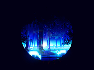 The Woods: Inspirited animal art beautiful blue dark deer design fantasy flat foliage forest graphic design hidden illustration mysterious mystic photoshop secret spirit woods